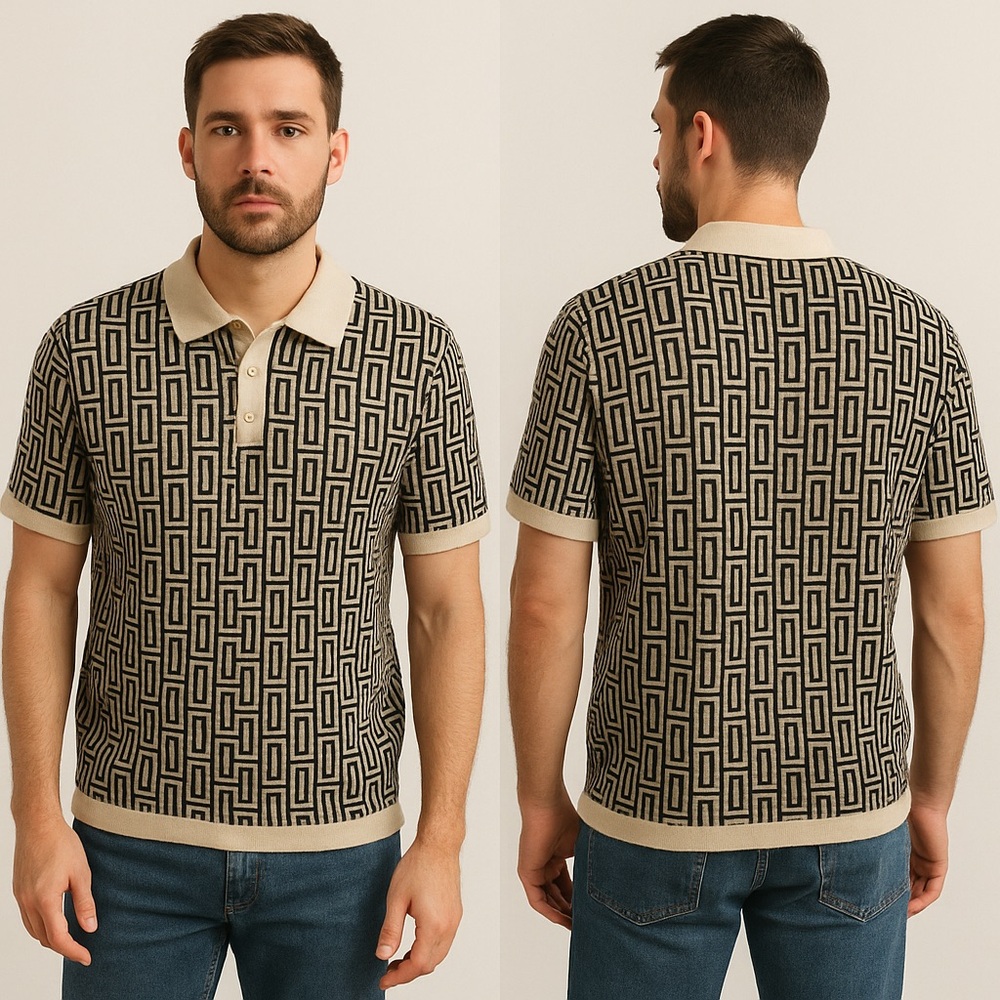 Zara Men's Beige and Black Patterned sweater. NWT